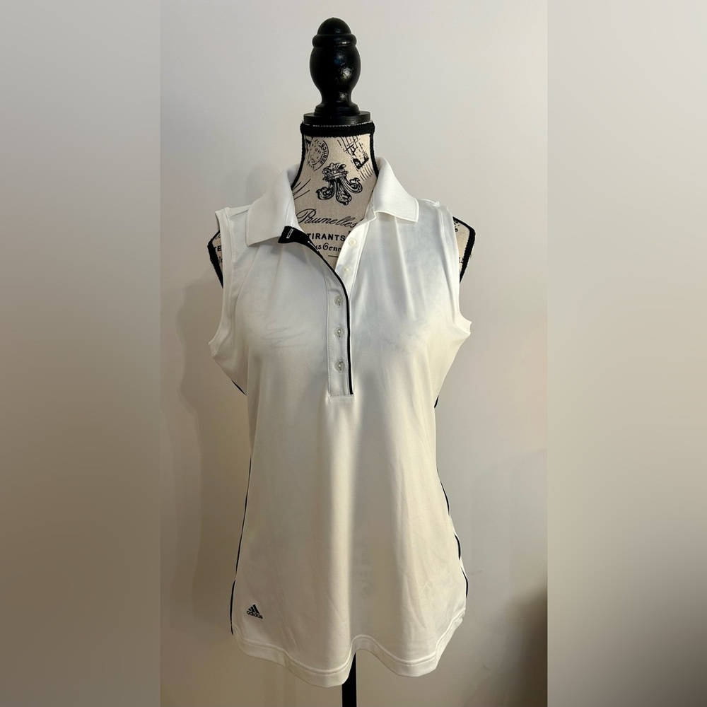 Adidas White Sleeveless Polo Tank Top